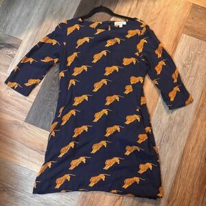 Emily and Fin Navy Blue Tiger Print Dress 3/4 Sleeve with Pockets Small
